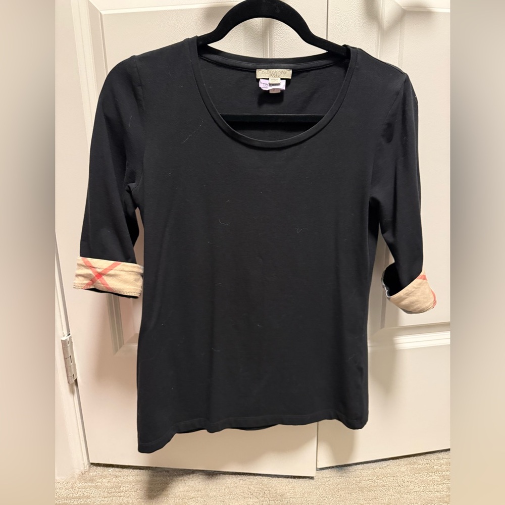BURBERRY Petite Small, black blouse 3/4 sleeve. Excellent condition!